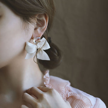 AENSOA 2021 New Jewelry Korean Sweet Black White Bowknot Women Earrings Sweet Fabric Lace Bow Fashion Drop Earrings Jewelry Gift daiiibabyyy